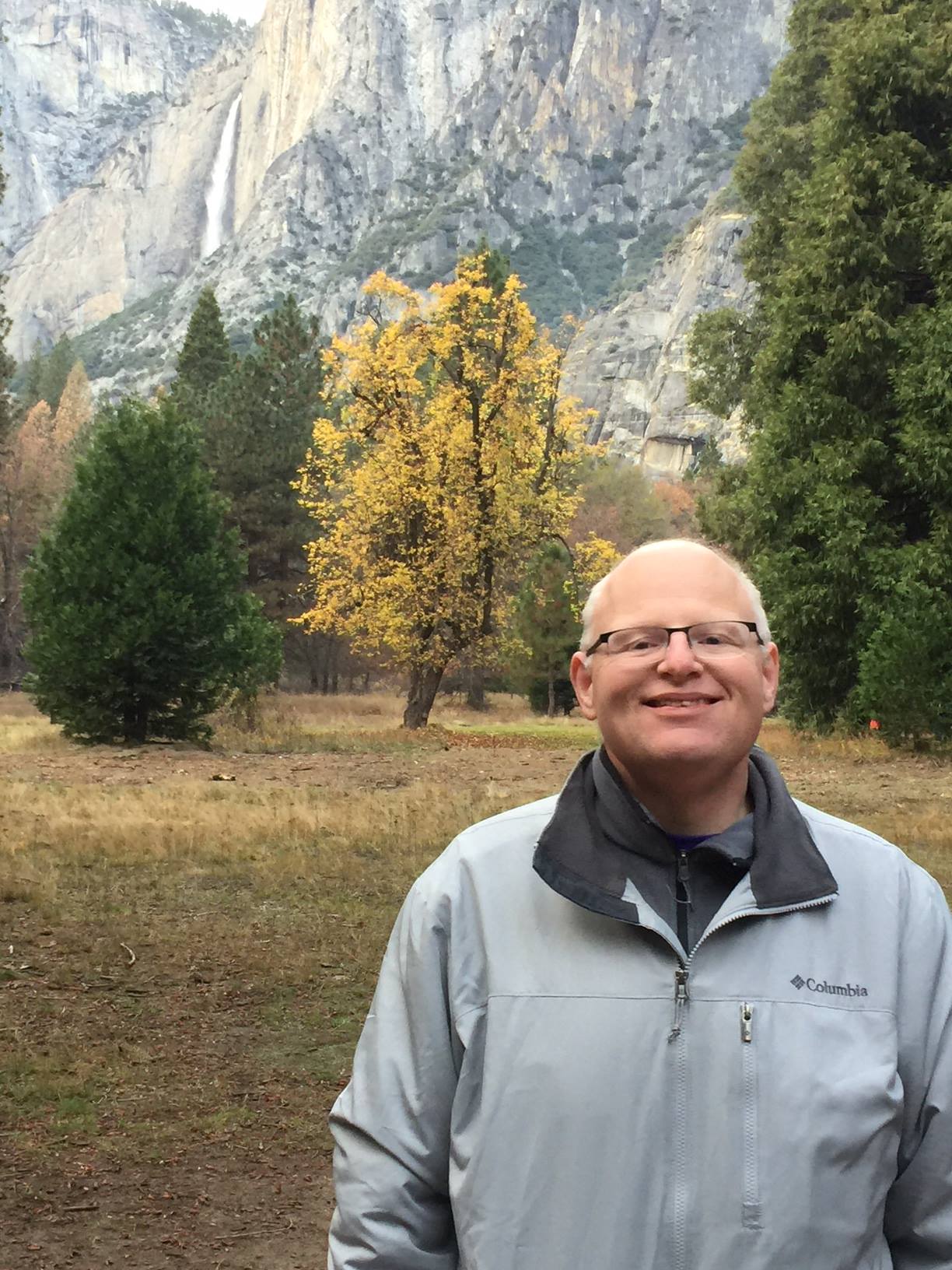 Aaron Priven in front of Yosemite Falls